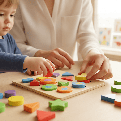 Therapist and child working on a puzzle together
